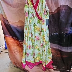 Nwt Floral Asymmetrical Dress with Pink Accents Back Zip